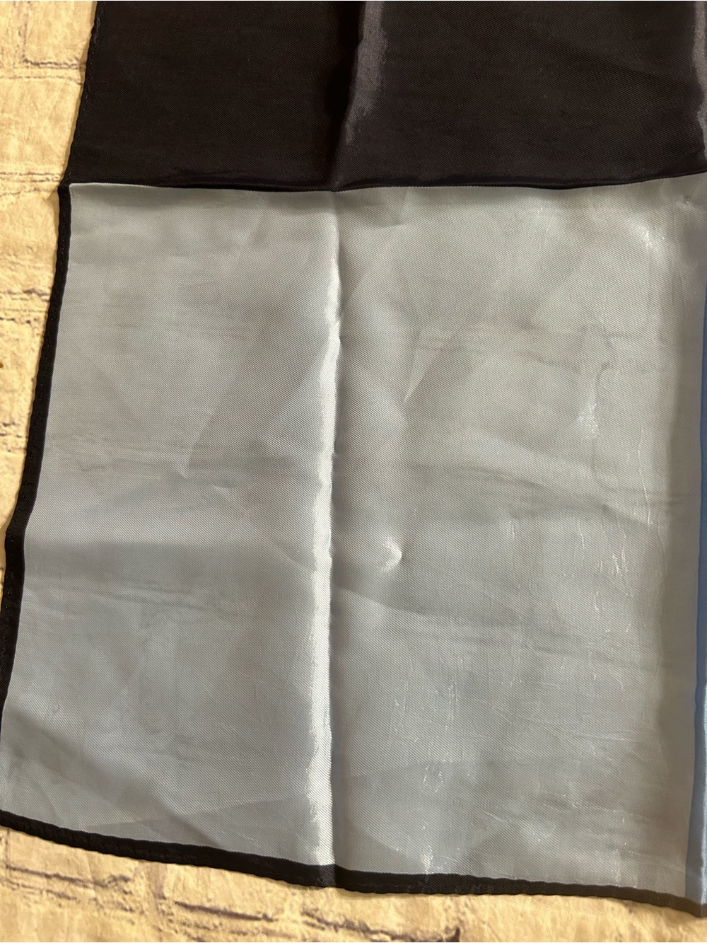 VINTAGE ROLLED ENDS 100% ACETATE COLORBLOCK BLUE POCKET SQUARE SCARF - Picture 9 of 12